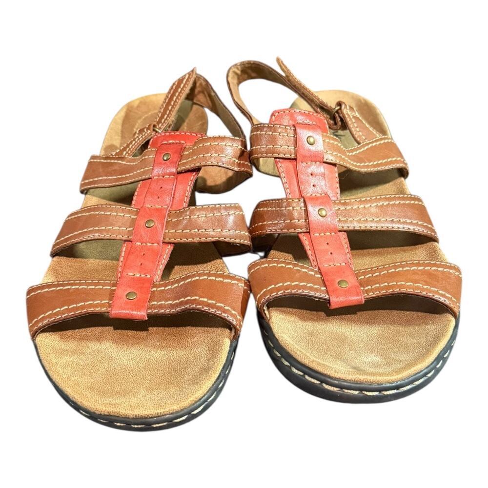 CLARKS Collections Women's Size 11 W Leisa Daisy Flat Sandals Tan Brown - Picture 4 of 9